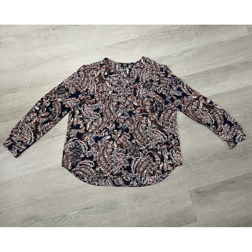 Jones New York Blouse Size XL Navy Paisley Very Airy